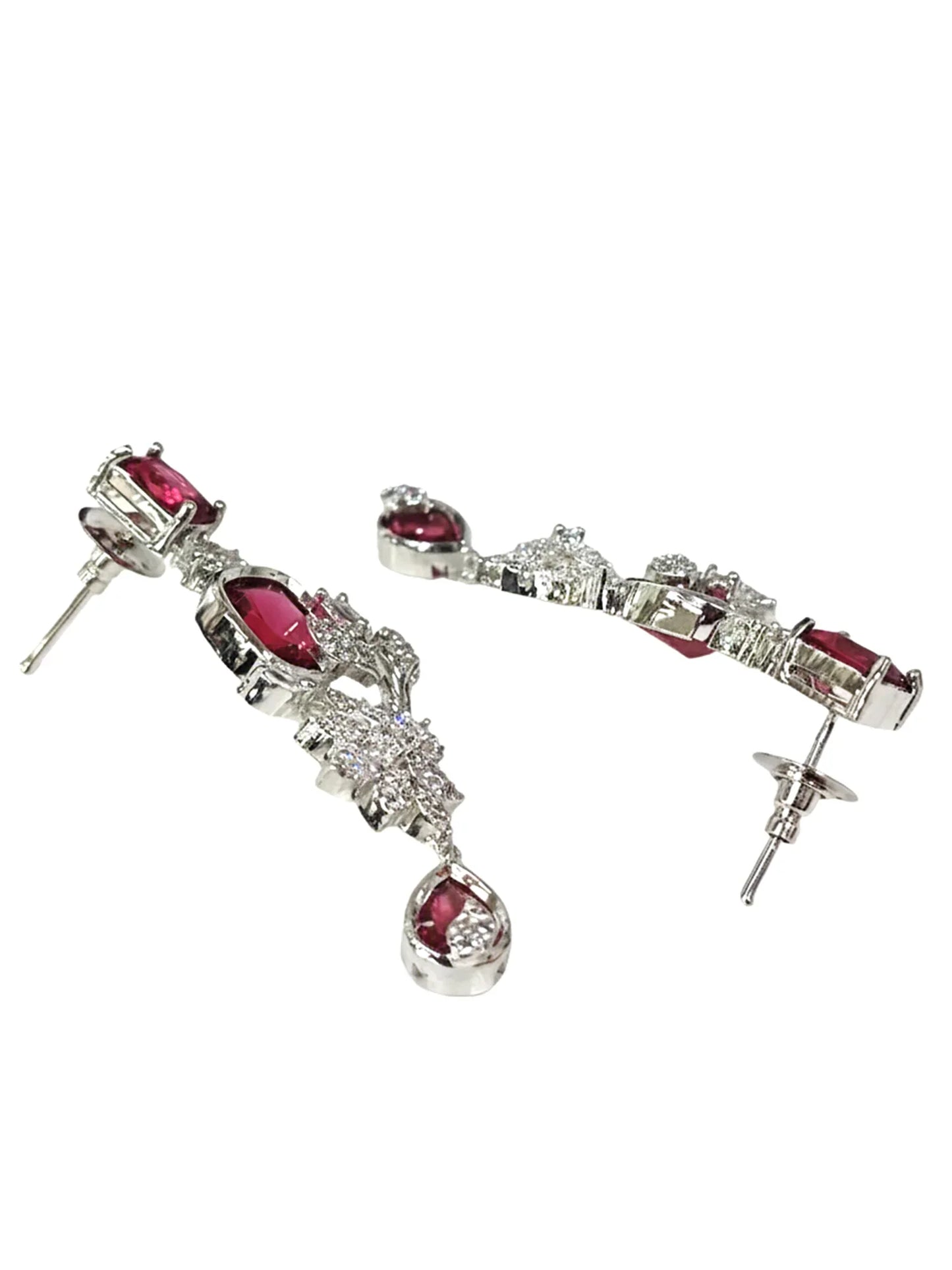 Dazzling Red American Diamond Silver Tone Floral Jewellery Set for Women