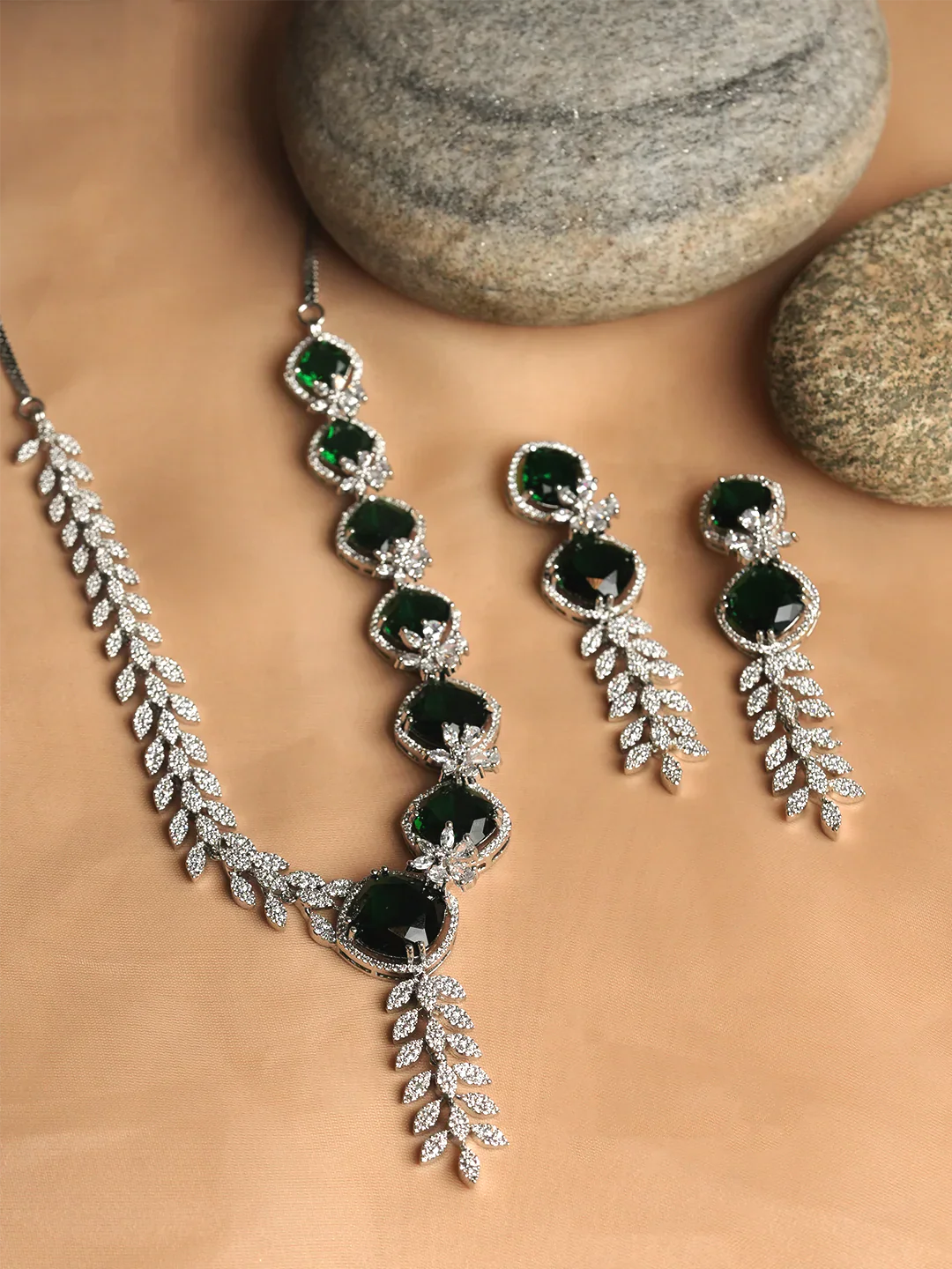 Royal Green AD CZ Necklace Set
