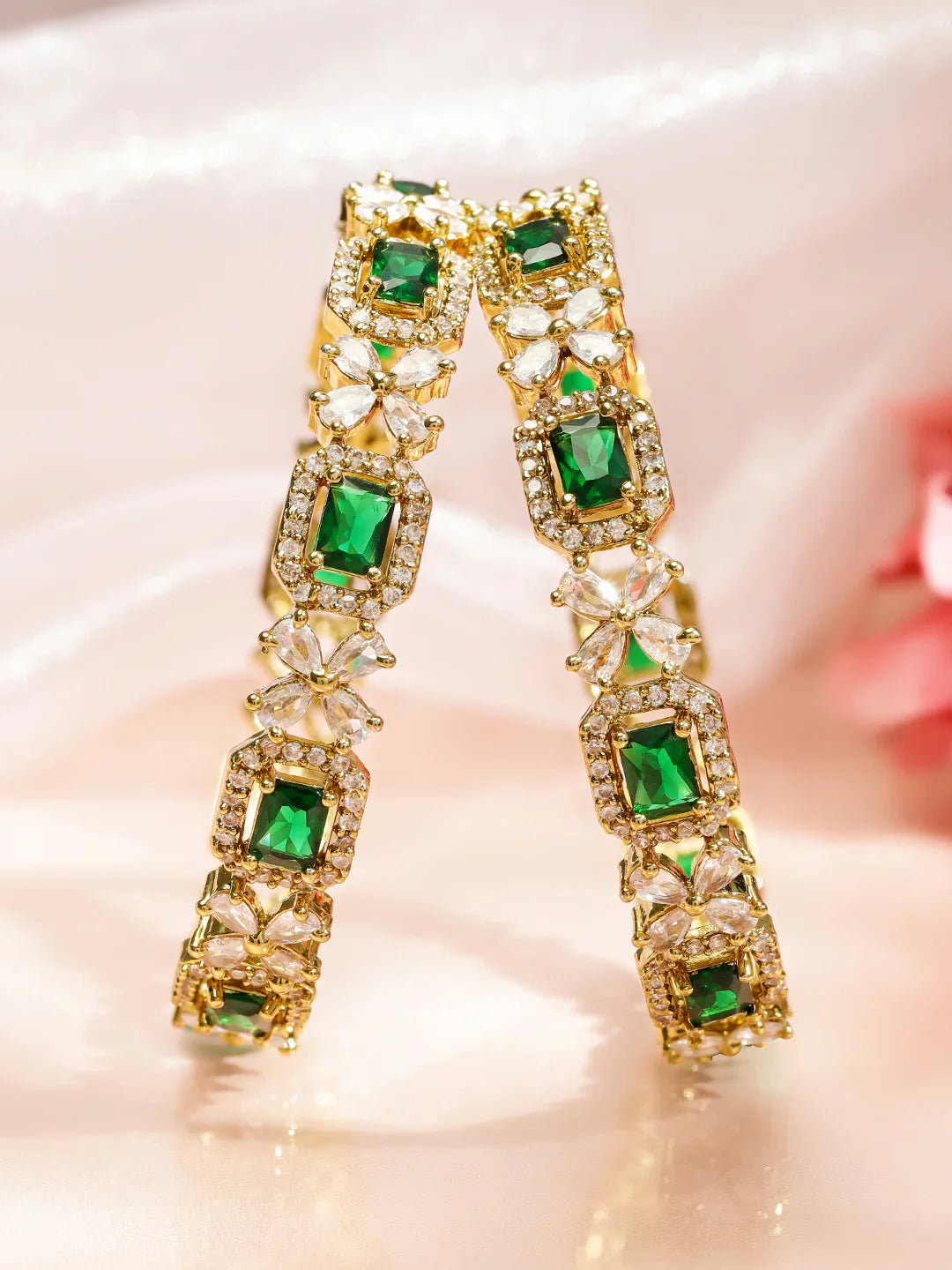Royal Trinket Rose Gold-Plated Bangles Green Stone