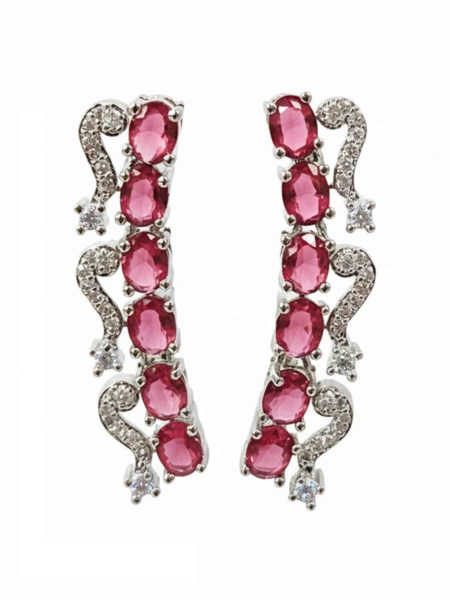 Elegant Red American Diamond Silver-Plated Premium Jewellery Set for Women