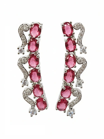 Elegant Red American Diamond Silver-Plated Premium Jewellery Set for Women