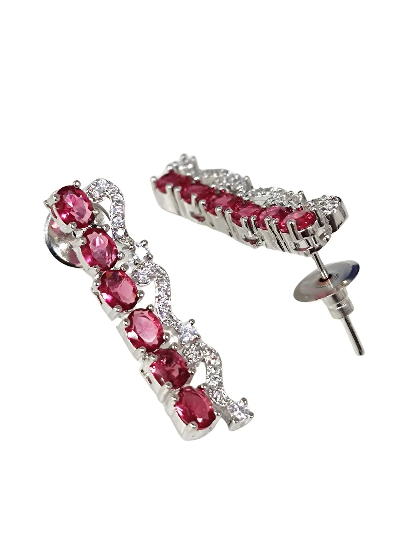 Elegant Red American Diamond Silver-Plated Premium Jewellery Set for Women