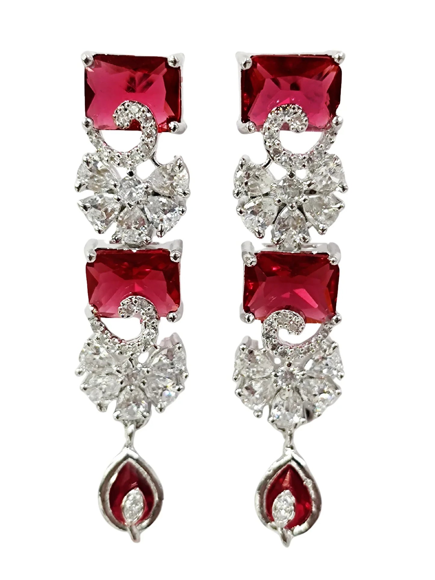 Elegant Ruby Red American Diamond Silver Plated Jewellery Set for Women