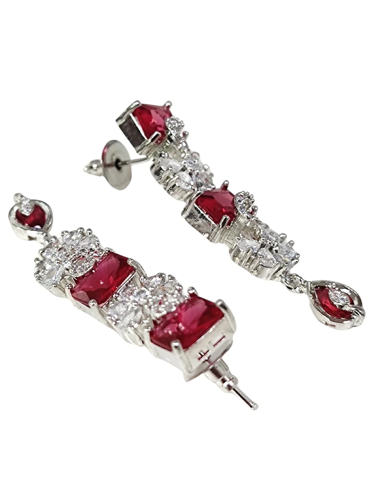 Elegant Ruby Red American Diamond Silver Plated Jewellery Set for Women