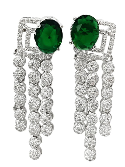 Premium & Classic Silver Plated Green American Diamond Long Jewellery Set for Women