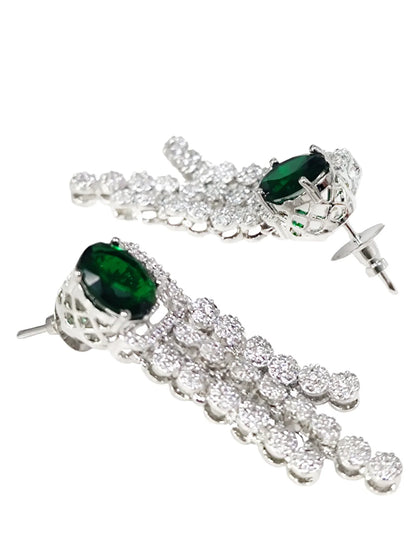 Premium & Classic Silver Plated Green American Diamond Long Jewellery Set for Women
