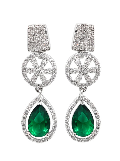 Luxury Silver Plated Green Teardrop American Diamond Classic Jewellery Set for Women-ZEVER