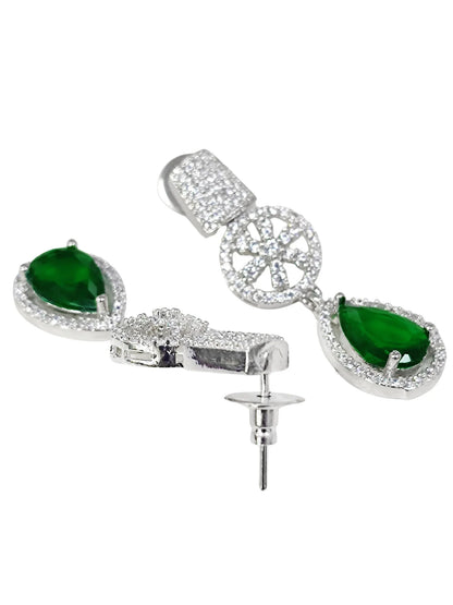 Luxury Silver Plated Green Teardrop American Diamond Classic Jewellery Set for Women-ZEVER