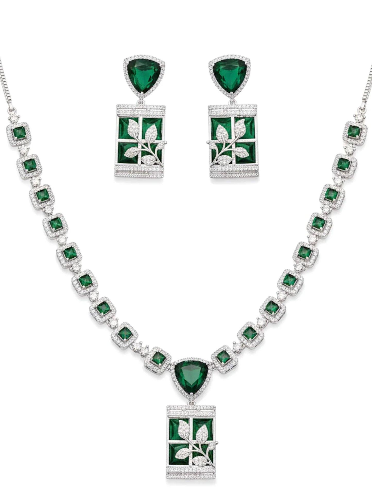 Designer Green Leaf American Diamond Classic Jewellery Set for Women