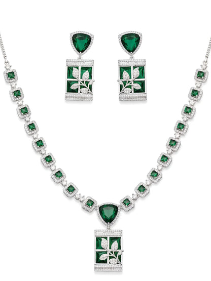 Designer Green Leaf American Diamond Classic Jewellery Set for Women