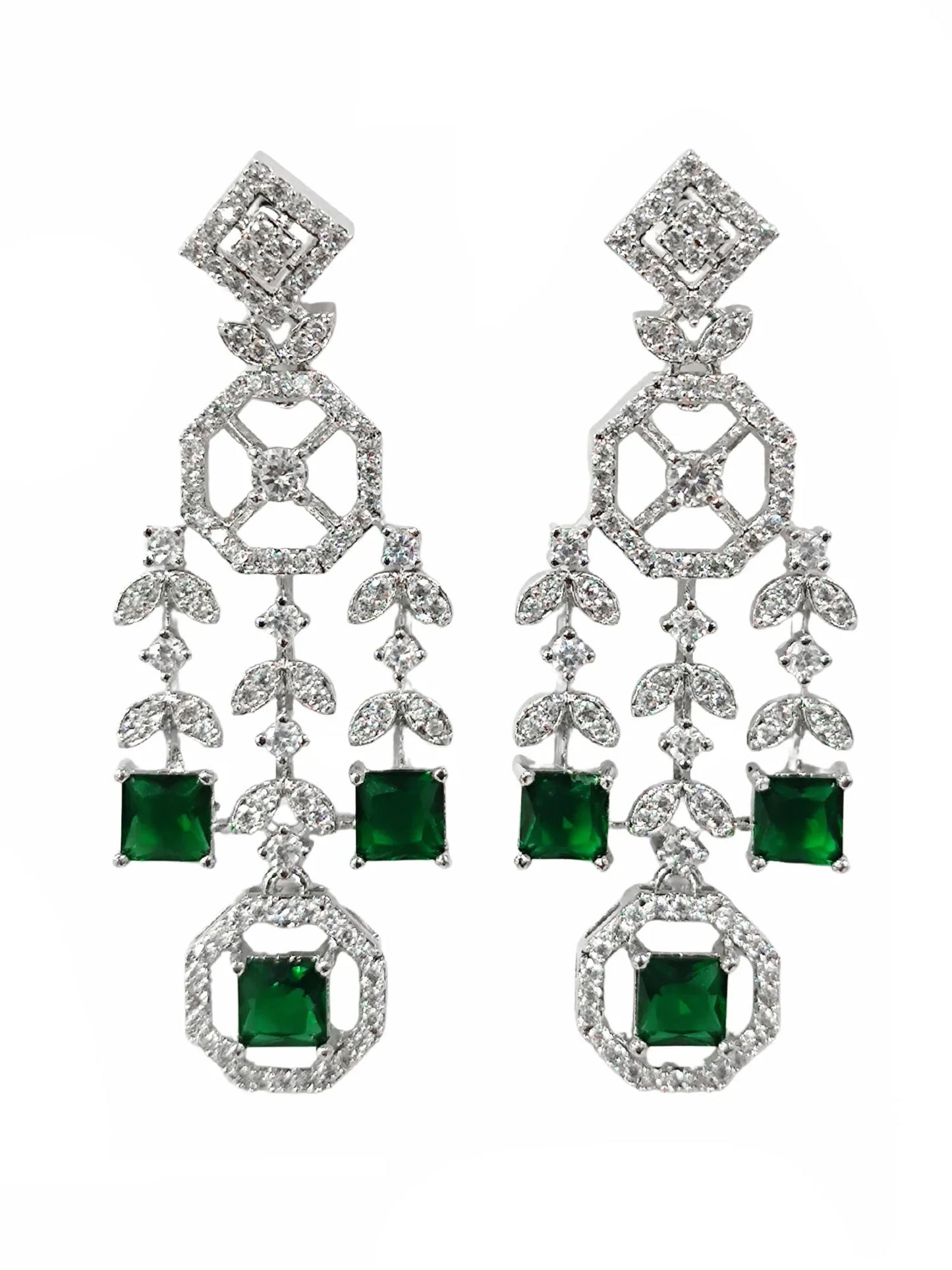 Designer Green American Diamond Classic Silver-Tone Jewellery Set for Women