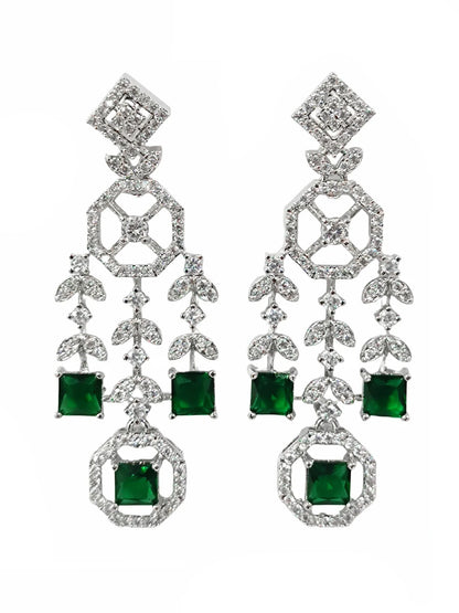 Designer Green American Diamond Classic Silver-Tone Jewellery Set for Women