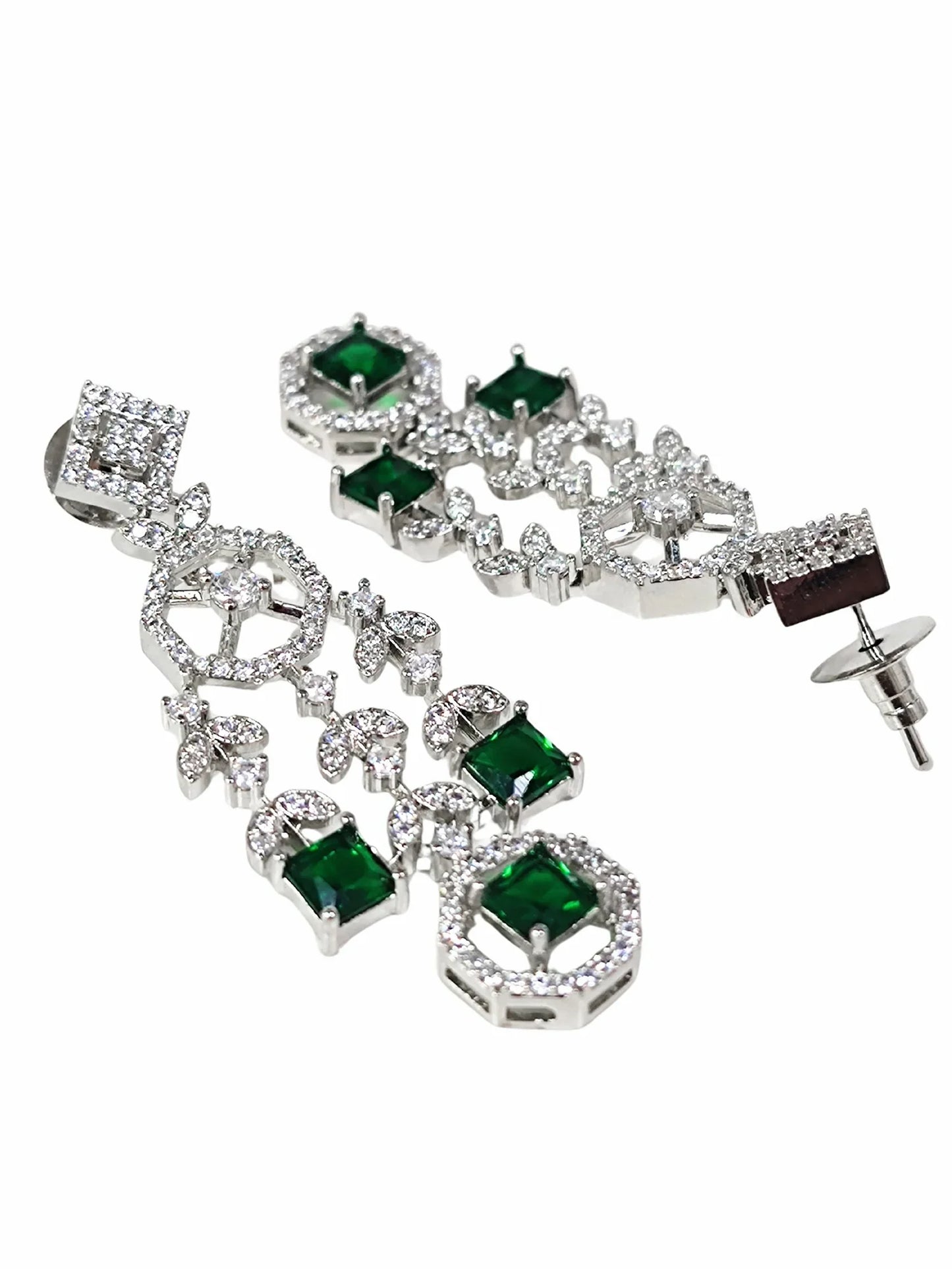 Designer Green American Diamond Classic Silver-Tone Jewellery Set for Women