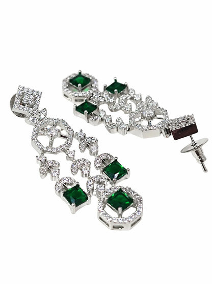 Designer Green American Diamond Classic Silver-Tone Jewellery Set for Women