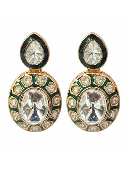 Stunning Oval-Shaped Green Meenakari Gold-Plated Ethnic Jewellery Set for Women
