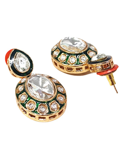 Stunning Oval-Shaped Green Meenakari Gold-Plated Ethnic Jewellery Set for Women