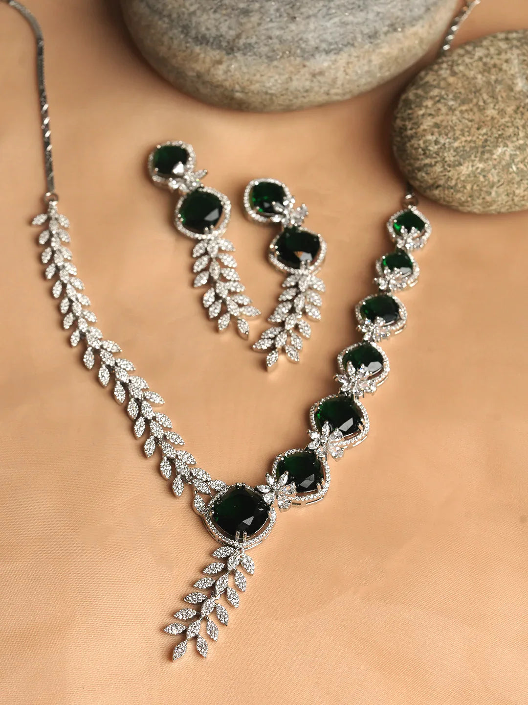 Royal Green AD CZ Necklace Set