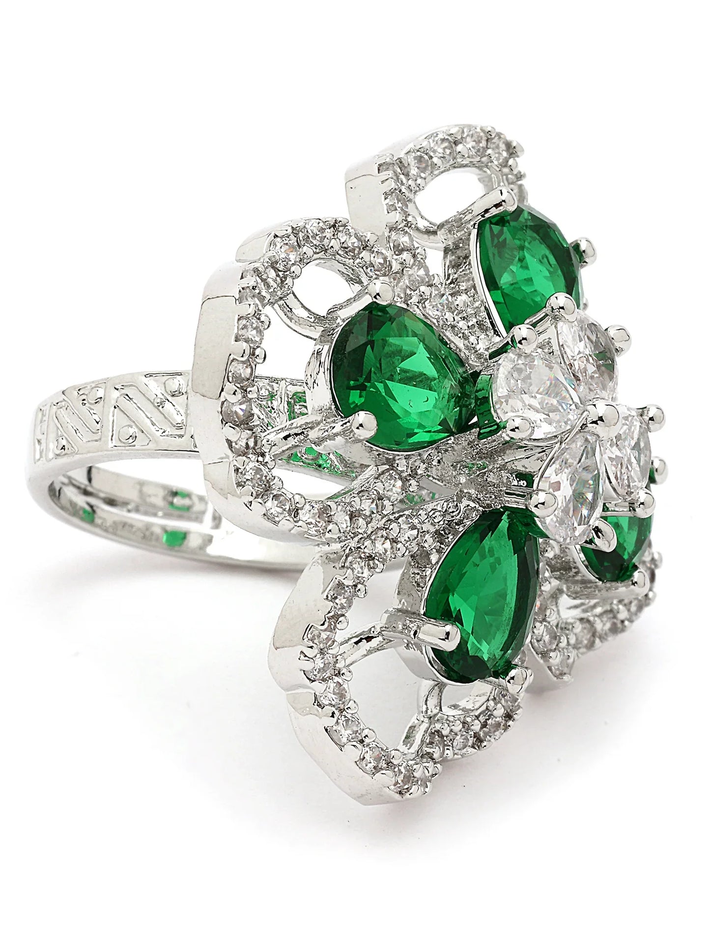 Luxury & Aesthetic green Floral Design Adjustable Finger Ring
