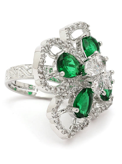 Luxury & Aesthetic green Floral Design Adjustable Finger Ring