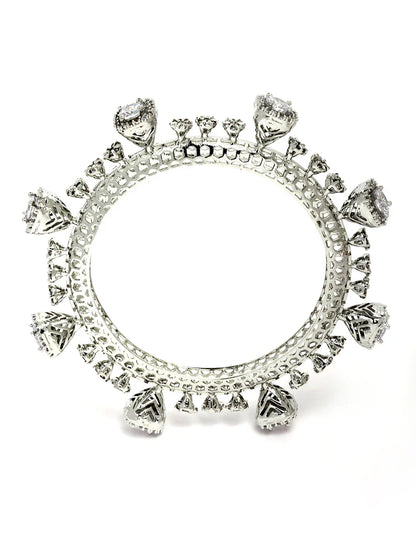 Rhodium-Plated Teardrop Cubic Zirconia Studded Handcrafted Premium Bangles for Women