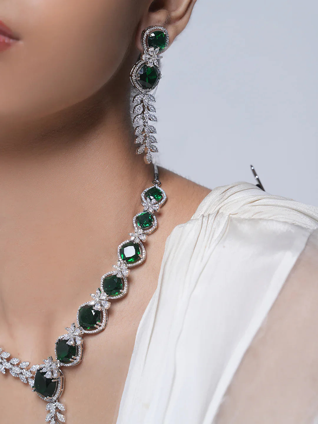Royal Green AD CZ Necklace Set
