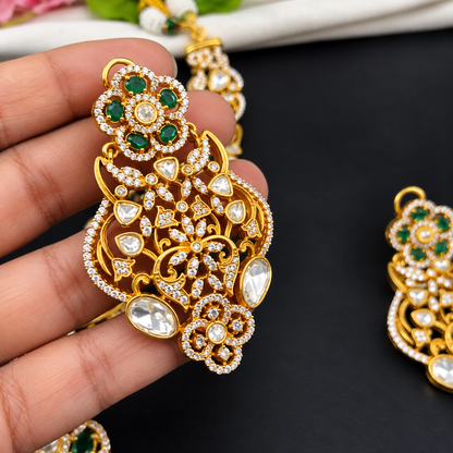 Gold Premium Kundan Choker Necklace With Earring Set Blue | Green