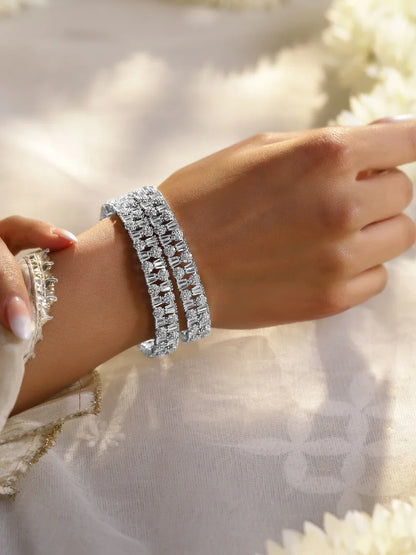 Elegant Silver Design American Diamond Studded Bracelet