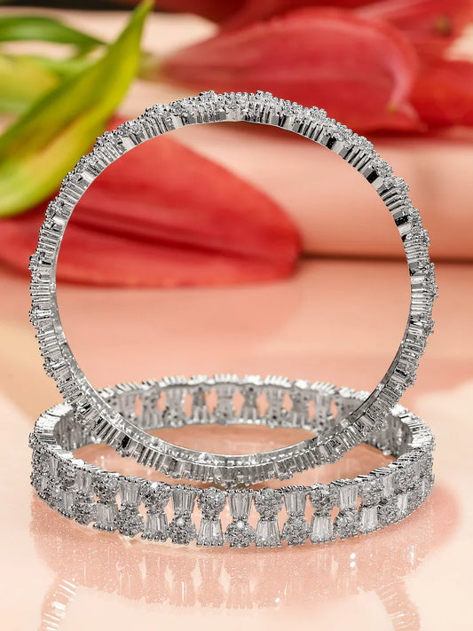 Elegant Silver Design American Diamond Studded Bracelet