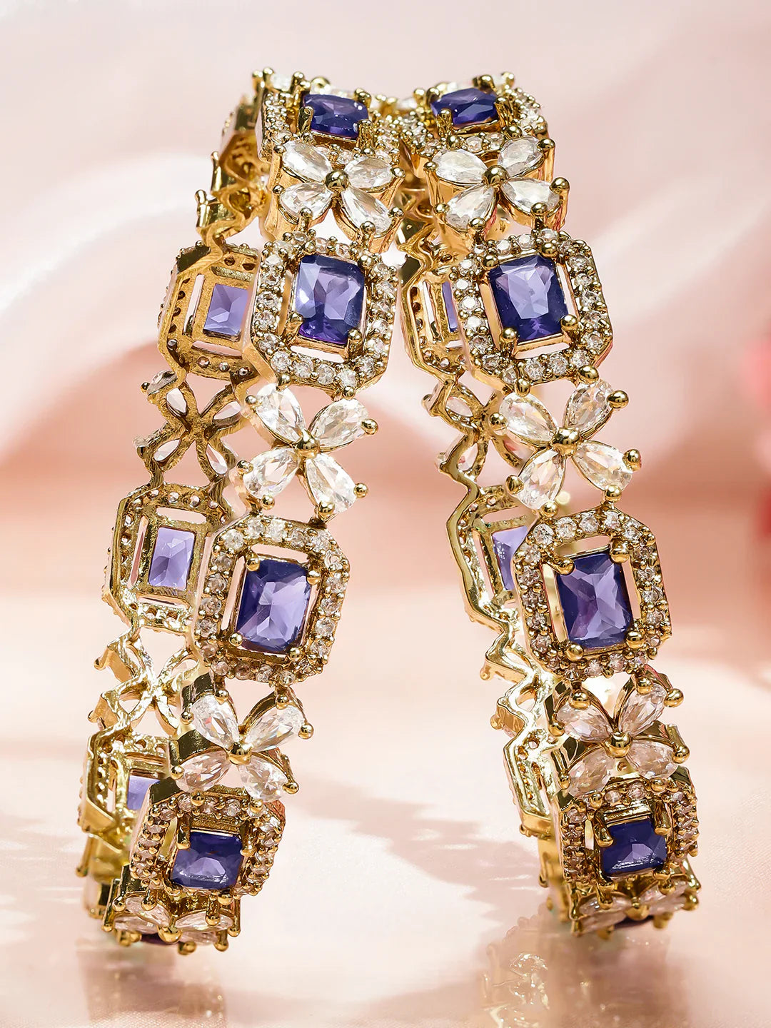 Royal Trinket Rose Gold-Plated Bangles Blue Stone