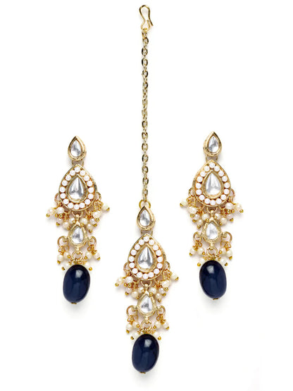 Gold Plated Blue Tumble Choker Necklace Set for Women