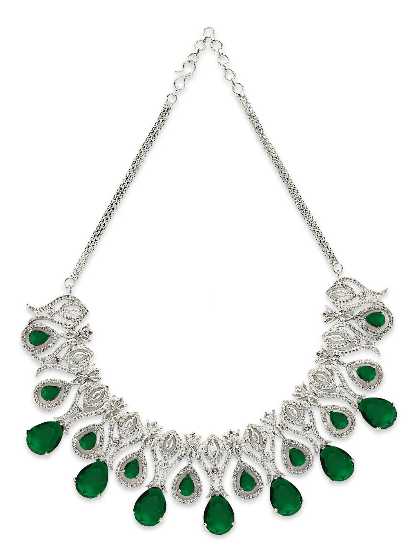 Traditional Royal Design Green American Diamond Necklace Set for Women