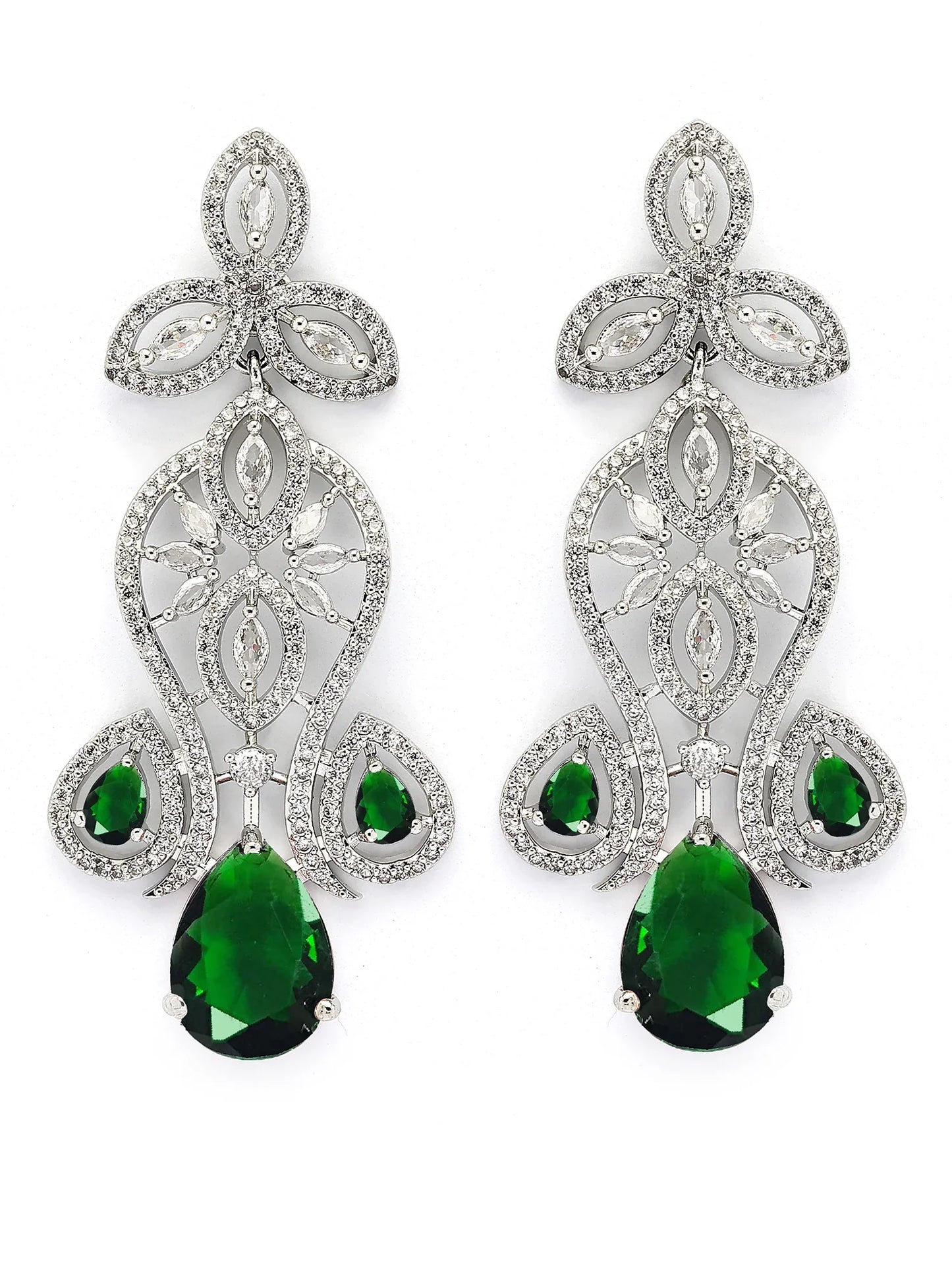 Traditional Royal Design Green American Diamond Necklace Set for Women