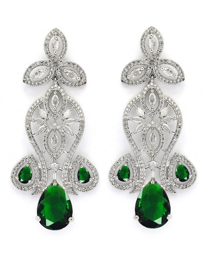 Traditional Royal Design Green American Diamond Necklace Set for Women