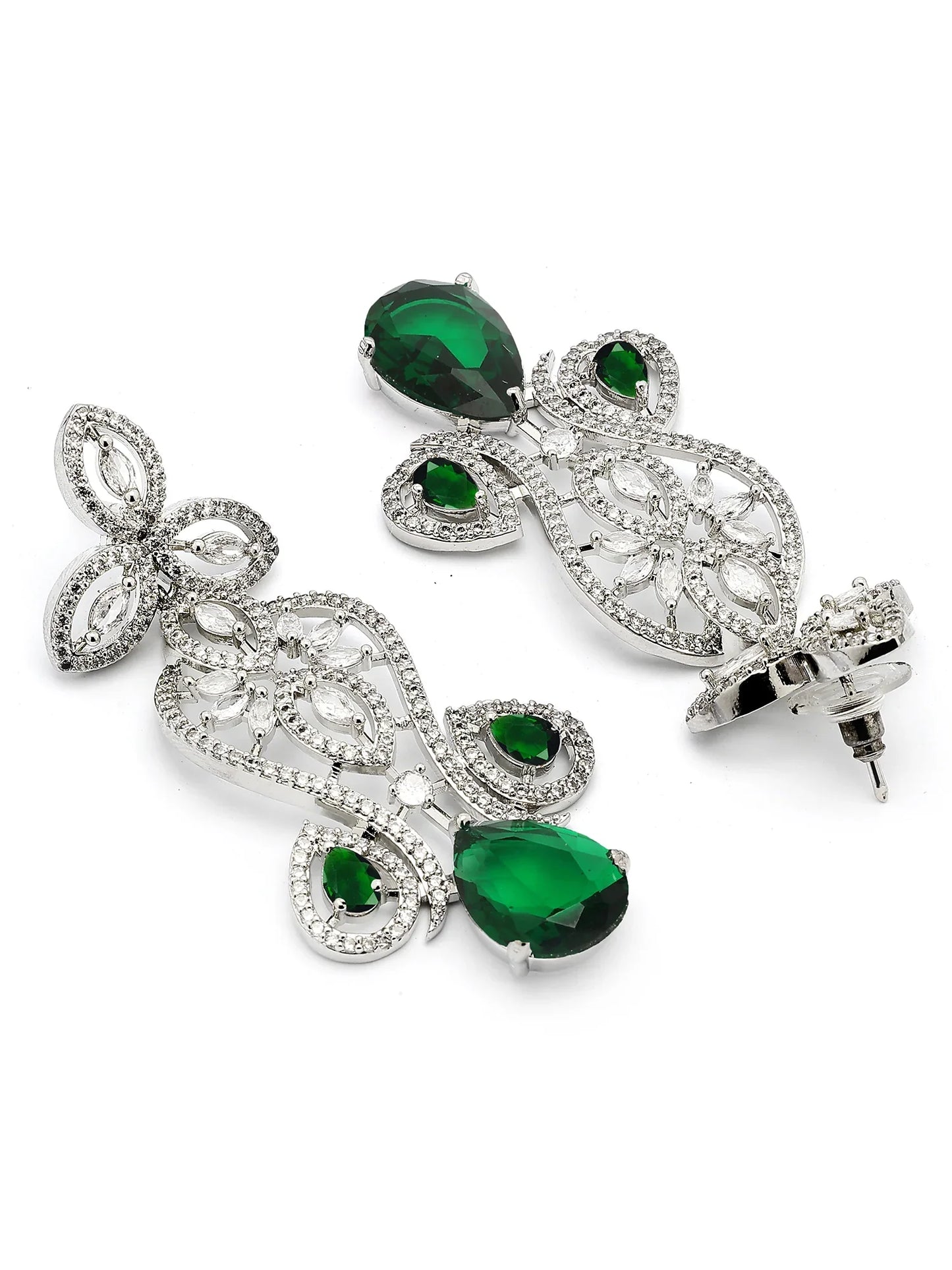 Traditional Royal Design Green American Diamond Necklace Set for Women