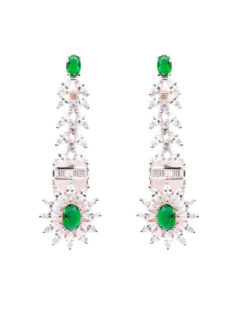 Trendy Green American Diamond Rose Gold Jewellery Set
