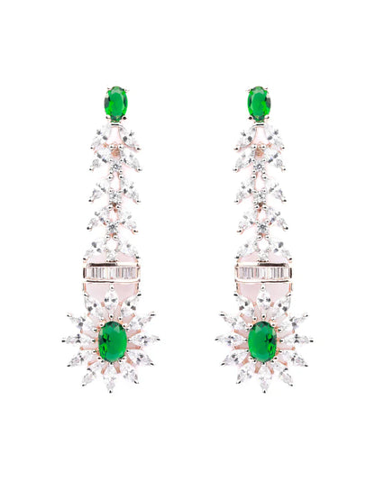 Trendy Green American Diamond Rose Gold Jewellery Set