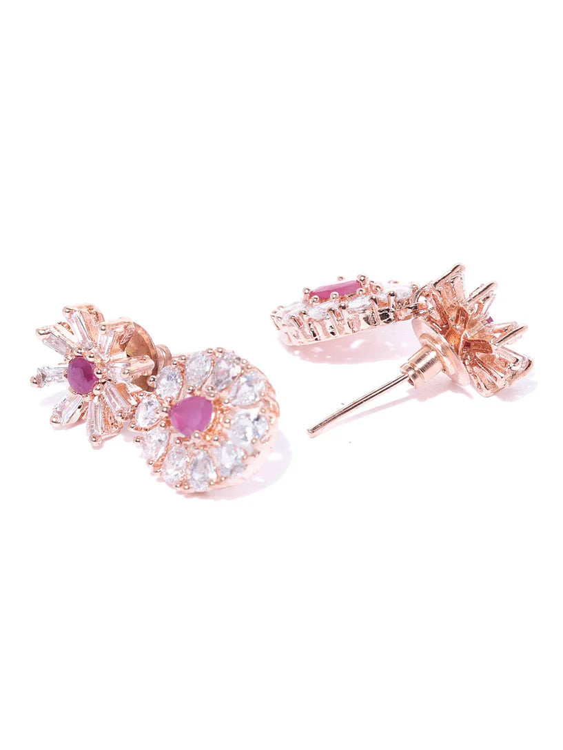 Imported Pink Ruby Gold Plated Floral Crystel Jewellery Set