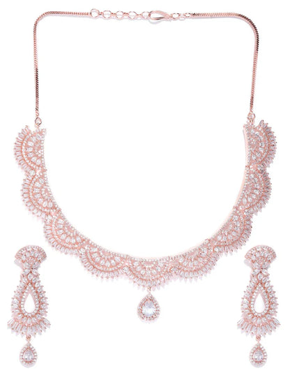 Luxury Div-American Diamond Rose Gold Plated Jewellery Set