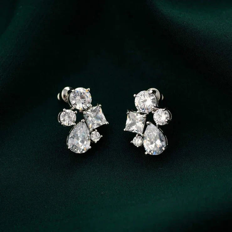Royal White Crystal American Diamond SilverPlated Jewellery Set