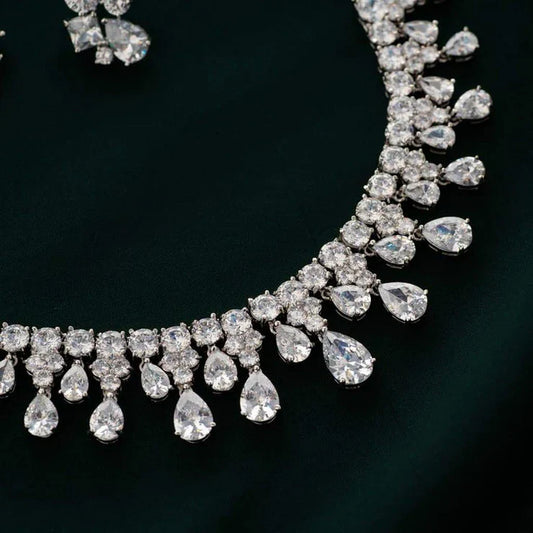 Royal White Crystal American Diamond SilverPlated Jewellery Set