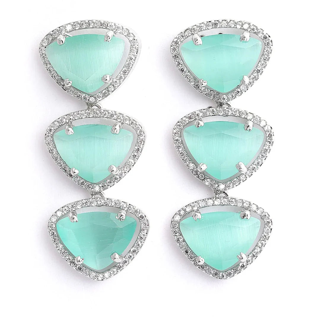 Luxury & Fashionable Triangular Shaped AD Neck Set Mint