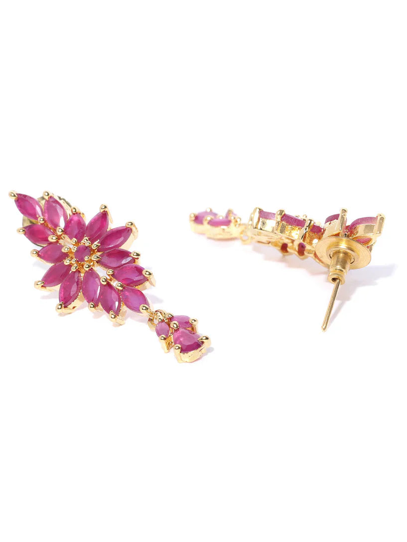 Imported Pink Ruby Gold Plated Floral Jewellery Set