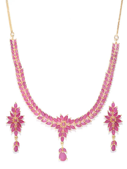 Imported Pink Ruby Gold Plated Floral Jewellery Set
