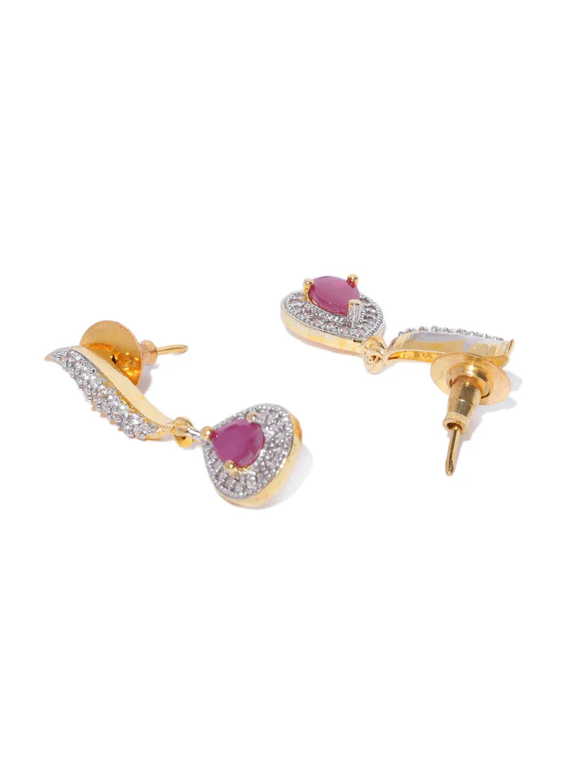 Trendy Aesthetic Pink American Diamond Gold Plated Jewellery Set