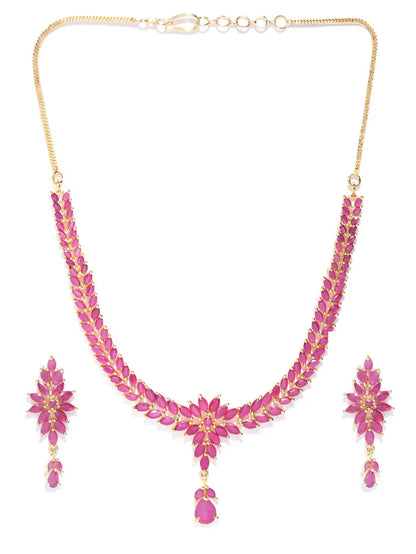Imported Pink Ruby Gold Plated Floral Jewellery Set