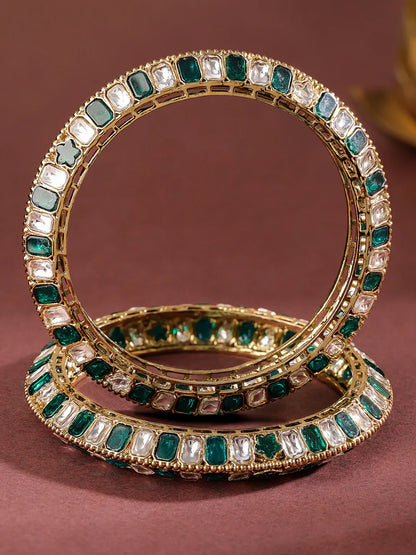 Royal Trinket Rose Gold-Plated Bangles Green Stone