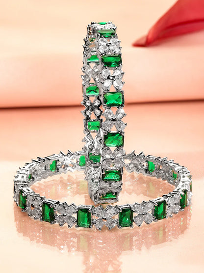 Elegant Silver Design American Diamond Studded Bracelet Green & White