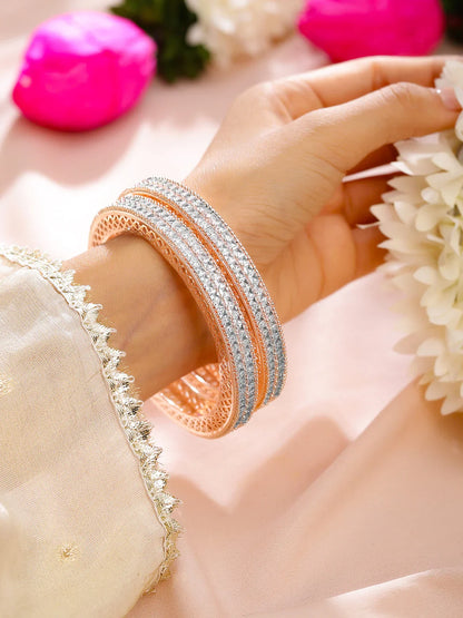 Royal Trinket Rose Gold-Plated Bangles Green Stone